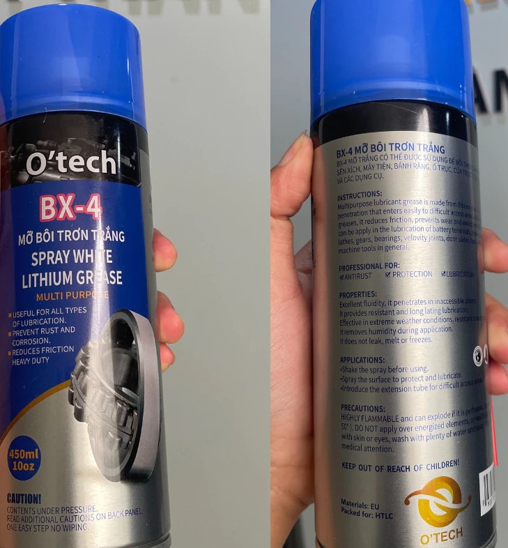 Mỡ Bò Chịu Nhiệt O'TECH BX-4 Lithium White Grease Mỡ Bôi Trơn Trắng Dạng Xịt Chống Rỉ Sét Hiệu Quả