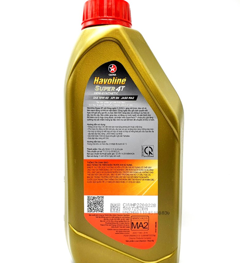 Nhớt xe số cao cấp Caltex Havoline Semi Synthetic 10W40 mẫu mới 2024 seal đặc biệt