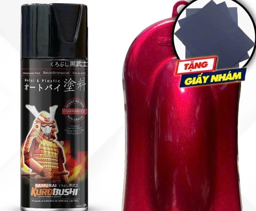 Sơn Xịt Màu Đỏ Candy Y138 Samurai 400ml Chính Hãng (Bắt Buộc Nền Bạc)