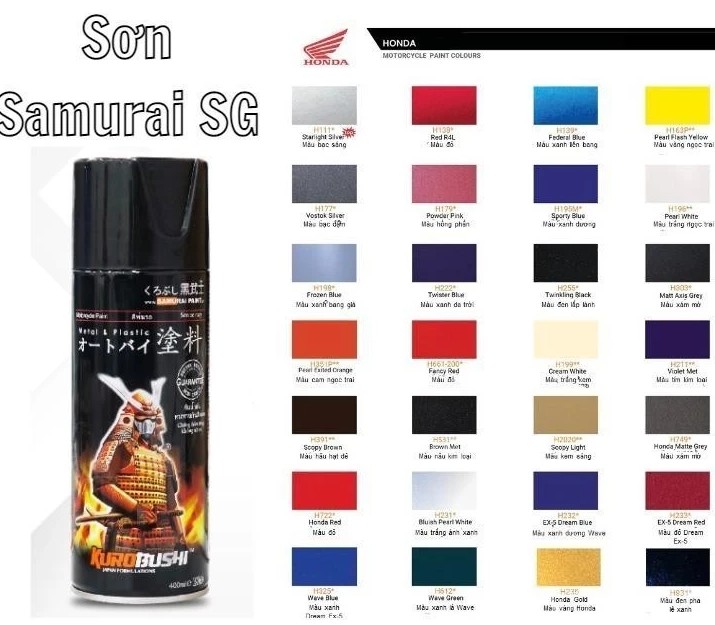 Sơn Xịt Samurai Đủ Màu Chuyên Dùng Cho Xe Máy Và Ô Tô