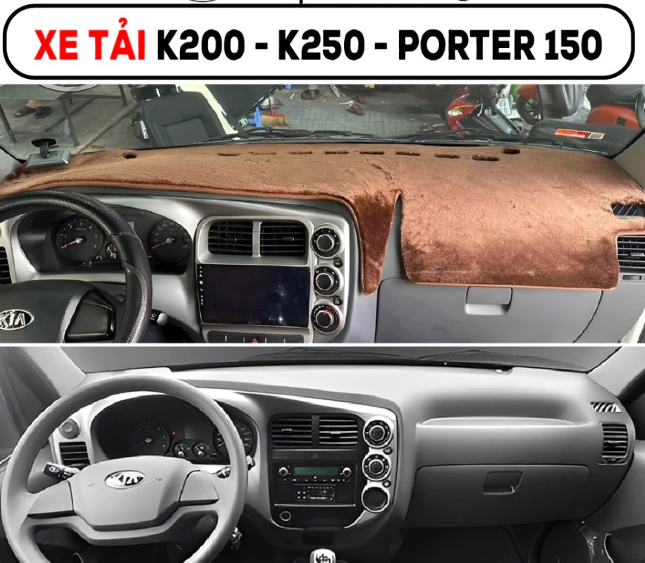 Thảm Taplo Xe Tải Kia K200, K250, Hyundai Porter 150 Nhung Lông Cừu, Da Cao Cấp May Đo Chuẩn Form