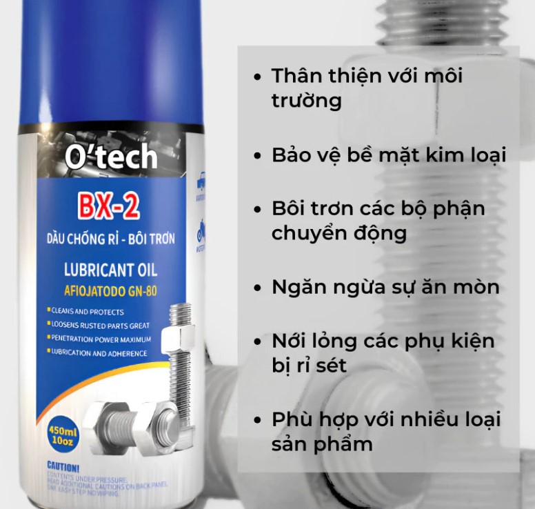 Xịt Chống Rỉ Sét Và Dầu Bôi Trơn Đa Năng O'TECH BX-2 Lubricant Oil 450ml